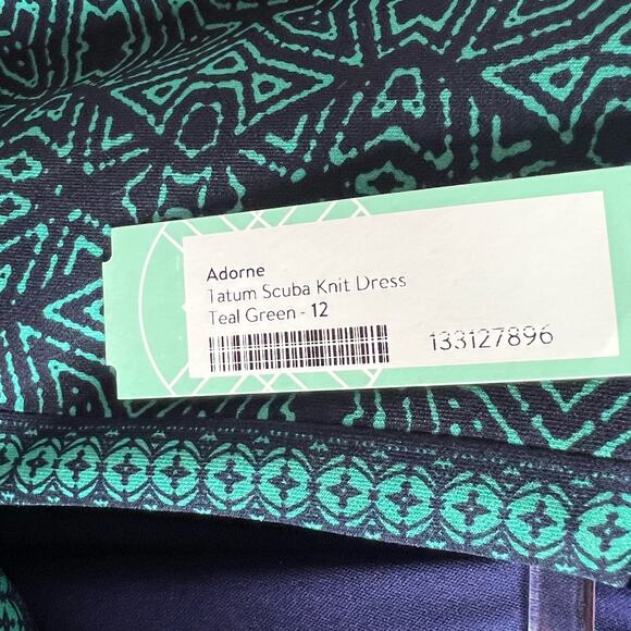ADORNE Tatum Scuba Knit Midi Sheath Dress Sleeveless Printed Teal Green 12 NWT - Picture 8 of 9